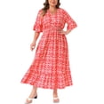 thumbnail image 1 of Agnes Orinda Women's Plus Size Bell Half Sleeves V Neck Boho A Line Long Dresses 1X Red, 1 of 8