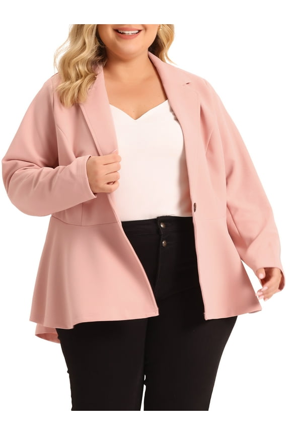 Women's Plus Size Blazer Button Notch Panel Ruffle Peplum Blazers with Pocket 3X Light Pink