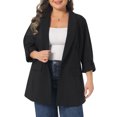 thumbnail image 1 of Agnes Orinda Women's Plus Size Blazer Notch Panel Button Casual Business Outfits Suit Jacket with Pocket 1X Black, 1 of 6