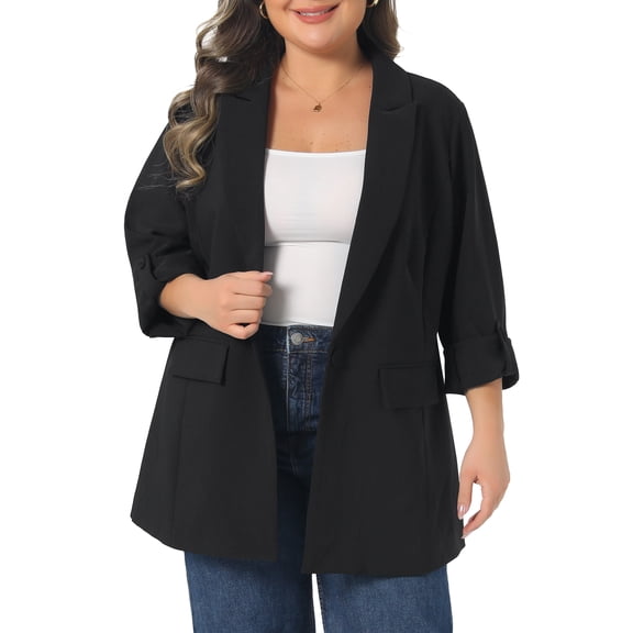 Agnes Orinda Women's Plus Size Blazer Notch Panel Button Casual Business Outfits Suit Jacket with Pocket 4X Black