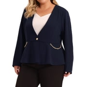 Agnes Orinda Women s Plus Size Blazer Work Fashion Button Chain Jacket Blazers