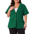 thumbnail image 1 of Agnes Orinda Women's Plus Size Blazers Casual Short Sleeve Notched Lapel Wear-to-Work Blazer Suit Jacket 4X Dark Green, 1 of 5