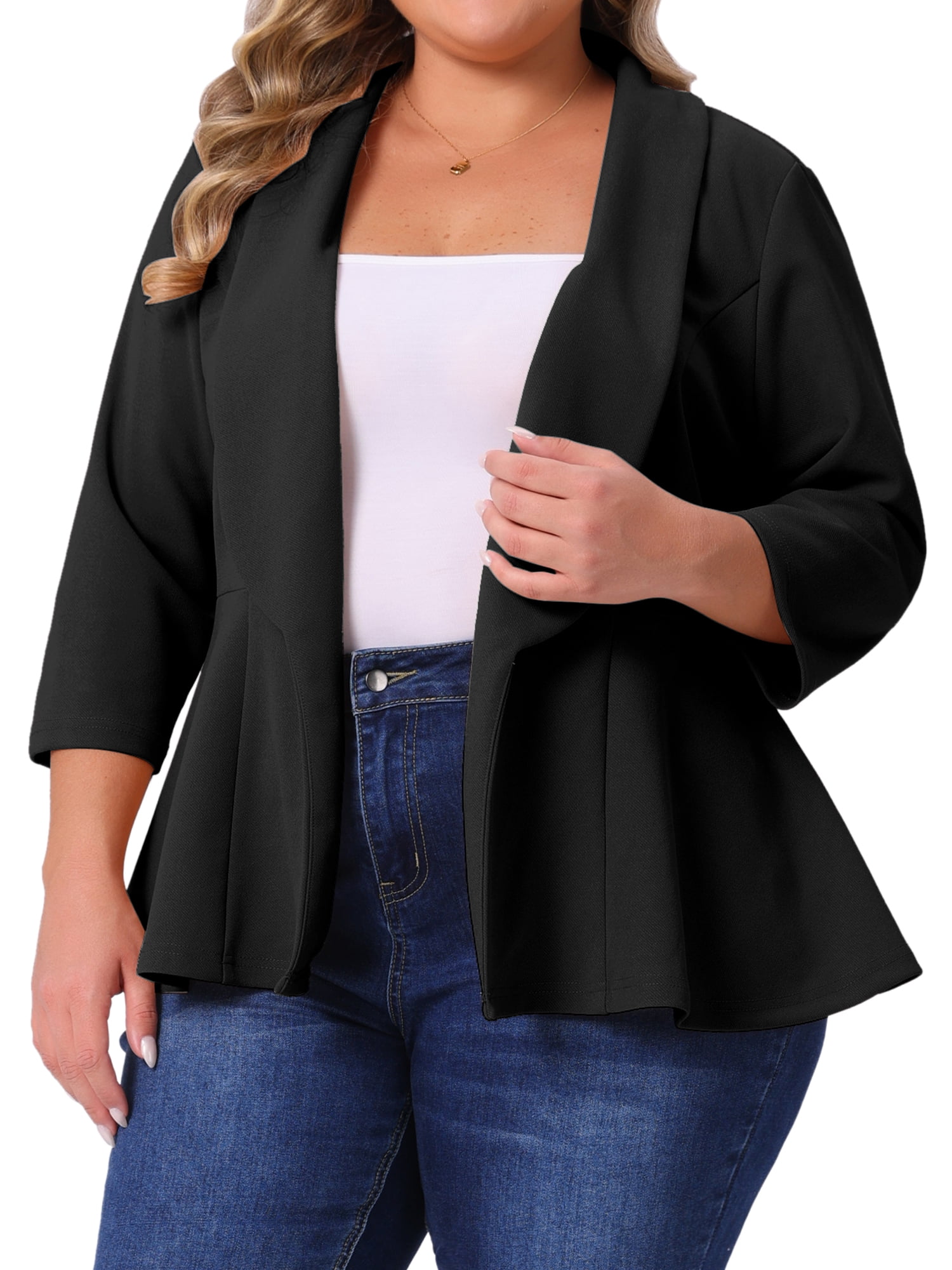 Agnes Orinda Women's Plus Size Blazers Lapel 3/4 Sleeve Peplum Open ...
