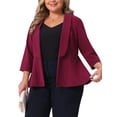 thumbnail image 1 of Agnes Orinda Women's Plus Size Blazers Lapel 3/4 Sleeve Peplum Open Front Casual Business Cardigan Jackets 2X Burgundy, 1 of 7