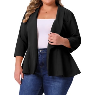 Agnes Orinda Women's Plus Size Lapel 3/4 Sleeves Peplum Open Front Casual Business Blazers 3X Black