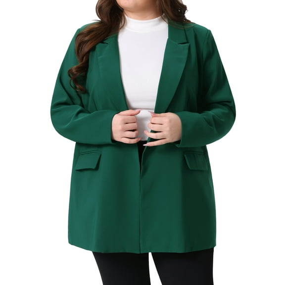 Agnes Orinda Women's Plus Size Blazers Lapel Button with Pockets Work Jackets Blazer 2X Dark Green