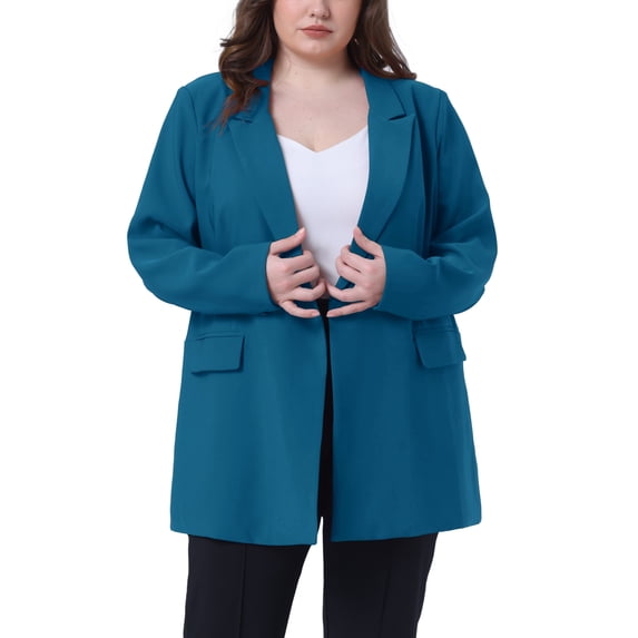 Agnes Orinda Women's Plus Size Blazers Lapel Button with Pockets Work Jackets Blazer 3X Lake Blue