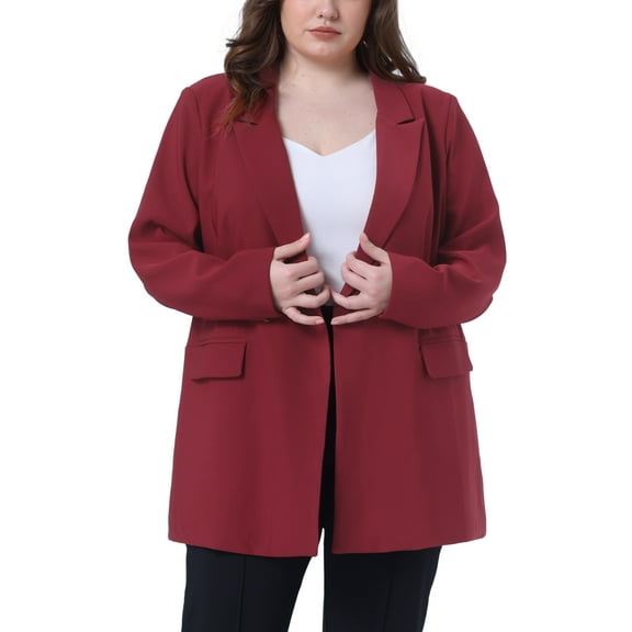 Agnes Orinda Women's Plus Size Blazers Lapel Button with Pockets Work Jackets Blazer 4X Burgundy