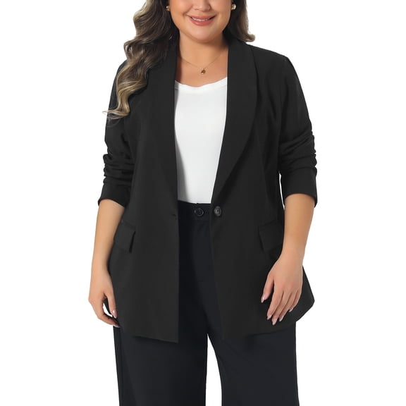 Agnes Orinda Women's Plus Size Blazers Lapel Long Sleeve Work Business Casual Suit Jacket with Button 1X Black