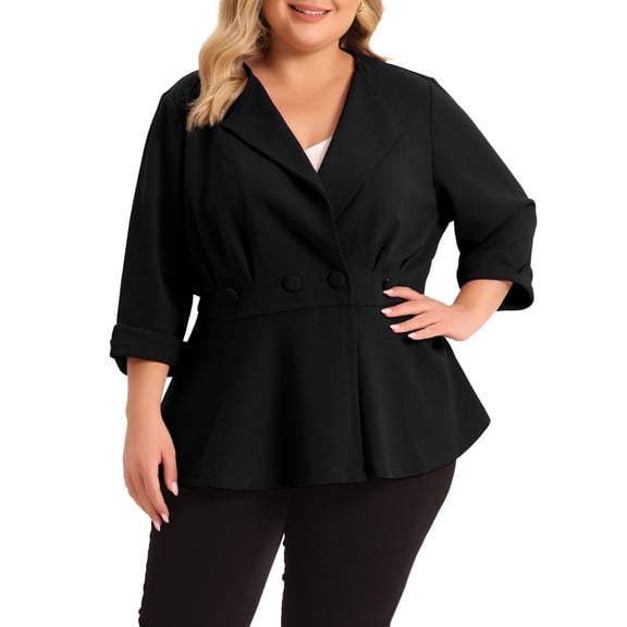 Agnes Orinda Women's Plus Size Blazers Notched Lapel Wear-to-Work Peplum Jacket Suit Blazer 1X Black