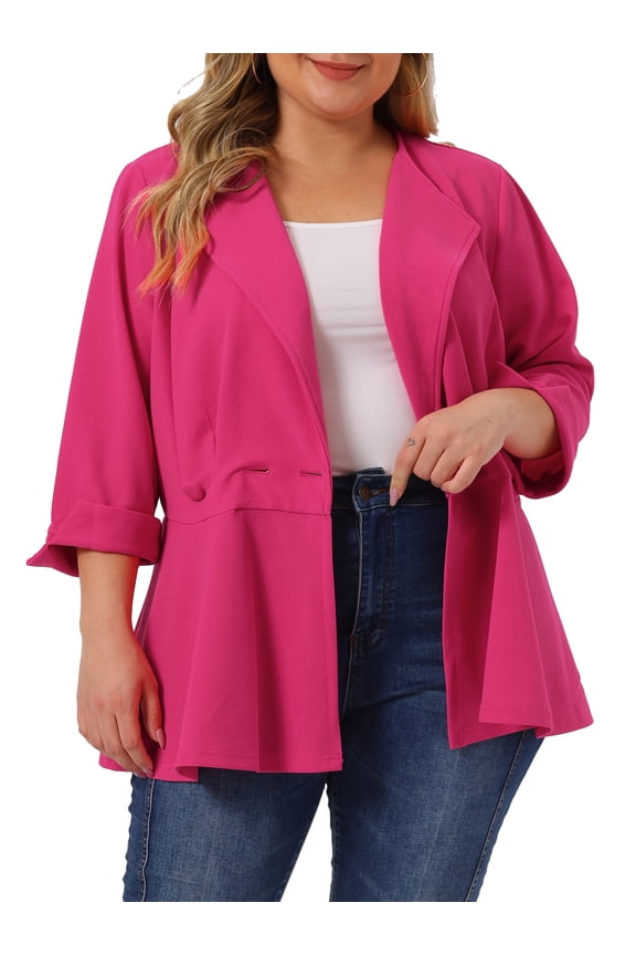 Women's Plus Size St. Patrick's Day Blazers Notched Lapel Wear-to-Work Peplum Jacket Suit Blazer 1X Hot Pink