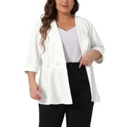 AGNES ORINDA Women's Plus Size Blazers Notched Lapel Wear-to-Work Peplum Jacket Suit Blazer 1X White