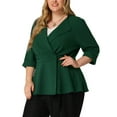 thumbnail image 1 of Agnes Orinda Women's Plus Size Blazers Notched Lapel Wear-to-Work Peplum Jacket Suit Blazer 2X Dark Green, 1 of 7