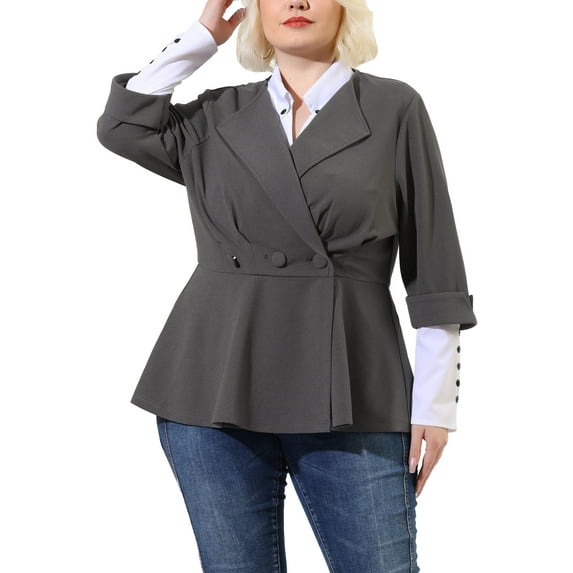 Agnes Orinda Women's Plus Size Blazers Notched Lapel Wear-to-Work Peplum Jacket Suit Blazer 2X Dark Grey