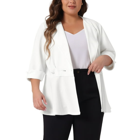 Agnes Orinda Women's Plus Size Blazers Notched Lapel Wear-to-Work Peplum Jacket Suit Blazer 3X White