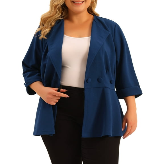 Agnes Orinda Women's Plus Size Blazers Notched Lapel Wear-to-Work Peplum Jacket Suit Blazer 4X Blue