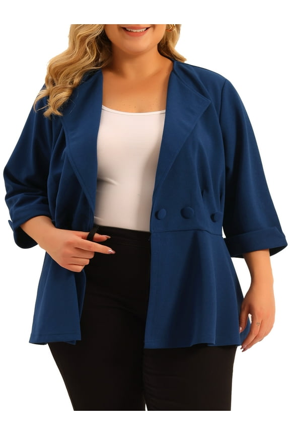 Women's Plus Size St. Patrick's Day Blazers Notched Lapel Wear-to-Work Peplum Jacket Suit Blazer 4X Blue