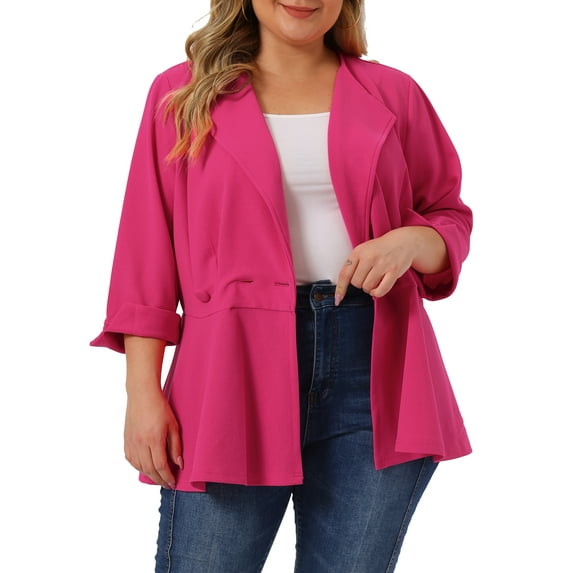 Agnes Orinda Women's Plus Size Blazers Notched Lapel Wear-to-Work Peplum Jacket Suit Blazer 4X Hot Pink