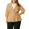 thumbnail image 1 of Agnes Orinda Women's Plus Size Blazers Notched Lapel Wear-to-Work Peplum Jacket Suit Blazer 4X Khaki, 1 of 9