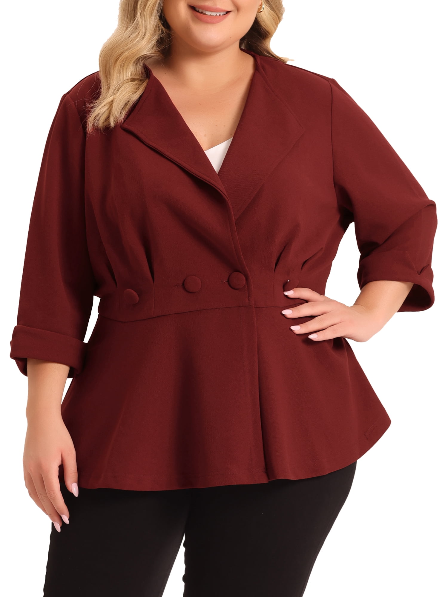 Agnes Orinda Plus Size Casual Blazers For Women Button Down Notched Lapel Office Jackets Blazer 4x Burgundy