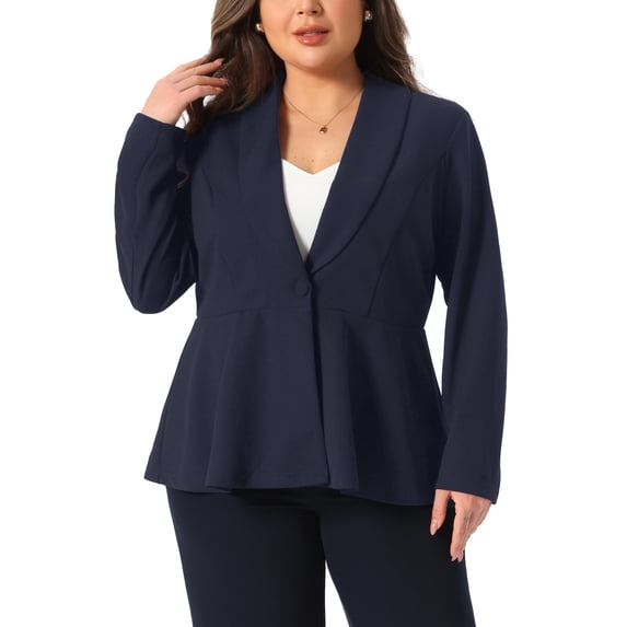 Agnes Orinda Women's Plus Size Blazers Shawl Collar Button Down Casual Business Work Suit Jacket Peplum Blazers 2X Navy Blue