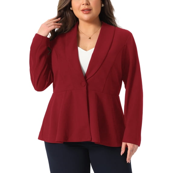 Agnes Orinda Women's Plus Size Blazers Shawl Collar Button Down Casual Business Work Suit Jacket Peplum Blazers 3X Burgundy