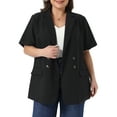 thumbnail image 1 of Agnes Orinda Women's Plus Size Blazers Short Sleeve Notched Lapel Double Breasted Business Casual Work Office Suit Jacket 1X Black, 1 of 6