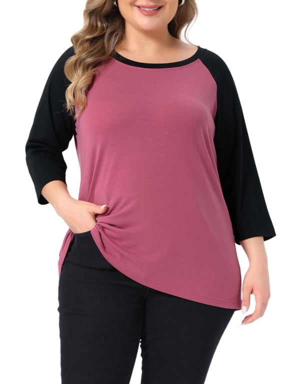 Women's Plus Size Halloween Outfits Blouse Crew Neck 3/4 Raglan Sleeve Casual Peasant Top 3X Brick Red