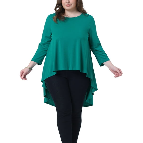 Agnes Orinda Women's Plus Size St. Patrick's Day Blouse High Low Hem Crew Neck 3/4 Sleeve Curvy Top Casual Tunic Shirt 2X Green