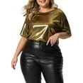 thumbnail image 1 of Agnes Orinda Women's Plus Size Tops Metallic Holographic Short Sleeve Concert Party Blouses 2X Gold, 1 of 7