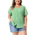 thumbnail image 1 of Agnes Orinda Women's Plus Size Blouses Floral Button Down Shirts V Neck Tops Ruffle Sleeve Casual Top 1X Green, 1 of 6