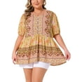thumbnail image 1 of Agnes Orinda Women's Plus Size V Neck Short Sleeves Summer Shirts Floral Peplum Boho Blouses Tops 4X Yellow, 1 of 6