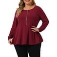 thumbnail image 1 of Agnes Orinda Women' s Plus Size Blouses Half Zip Up Long Sleeve Ruffle Shirts Solid Tops 1X Burgundy, 1 of 6