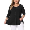 thumbnail image 1 of Agnes Orinda Women' s Plus Size Blouses Half Zip Up Long Sleeve Ruffle Shirts Solid Tops 3X Black, 1 of 6