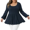 thumbnail image 1 of Agnes Orinda Plus Size Blouses for Women Scoop Neck Long Sleeve Peplum Knit Top 4X Dark Blue, 1 of 6