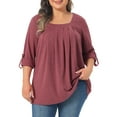 thumbnail image 1 of Agnes Orinda Women's Plus Size Blouses Long Sleeve Square Neck Flowy Pleated Loose Fit Tunic Tops 3X Burgundy, 1 of 6