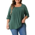 thumbnail image 1 of Agnes Orinda Women's Plus Size Blouses Long Sleeve Square Neck Flowy Pleated Loose Fit Tunic Tops 3X Green, 1 of 6