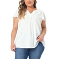 thumbnail image 1 of Agnes Orinda Women's Plus Size Blouses Swiss Dots Notched Neck Ruffle Sleeve Cute Basic Tops 3X White, 1 of 6