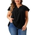 thumbnail image 1 of Agnes Orinda Women's Plus Size Blouses Swiss Dots Notched Neck Ruffle Sleeve Cute Basic Tops 4X Black, 1 of 6