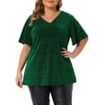 thumbnail image 1 of Agnes Orinda Women's Plus Size Blouses V Neck Metallic Short Sleeve T-Shirt Party Tops 2X Green, 1 of 7