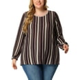 thumbnail image 1 of Agnes Orinda Women's Plus Size Boho Color Block Stripe Long Sleeves Elastic Cuff Shirt 3X Multicolor B, 1 of 6