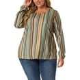 thumbnail image 1 of Agnes Orinda Women's Plus Size Boho Color Block Stripe Long Sleeves Elastic Cuff Shirt 3X Multicolor, 1 of 6