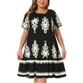 thumbnail image 1 of Agnes Orinda Women's Plus Size Boho Dresses Pleated Crew Neck Short Sleeve Flared Flowy Summer Casual Midi Sundress 4X Black, 1 of 6