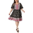 thumbnail image 1 of Agnes Orinda Women's Plus Size Boho Floral Dresses Flowy Tie Crew Neck Short Sleeve Summer Beach Casual Midi Sun Dress 2X Black, 1 of 7
