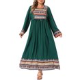 thumbnail image 1 of Agnes Orinda Women's Plus Size Boho Maxi Dress Metallic Tassel Long Sleeve Crew Neck Geometric Print Flowy Tiered Holiday Beach A-Line Dresses 1X Dark Green, 1 of 6