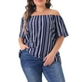 thumbnail image 1 of Agnes Orinda Women's Plus Size Boho Off Shoulder Short Sleeve Print Holiday Blouse 4X Dark Blue, 1 of 6