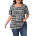 thumbnail image 1 of Agnes Orinda Women's Plus Size Boho Print  Tops Square Neck Short Sleeve Blouse Summer Casual T-Shirt 3X Black, 1 of 6