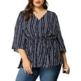 thumbnail image 1 of Agnes Orinda Women's Plus Size Boho Striped Peplum Long Sleeve Top 1X Blue, 1 of 7