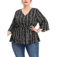 thumbnail image 1 of Agnes Orinda Women's Plus Size Boho Striped Peplum Long Sleeve Top 2X Black, 1 of 5