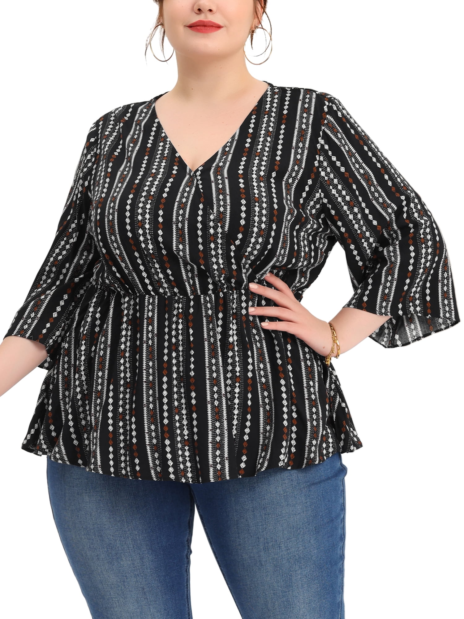Les Serein | Tops | Boho Paisley Print Peplum Long Sleeve Top